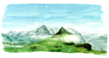 Eiger Monch and Jungfrau from Mannlichen - watercolour